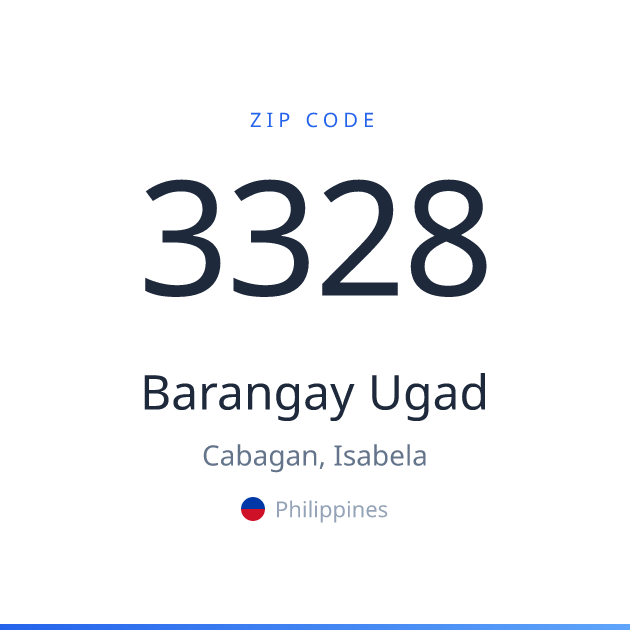 Shareable ZIP code 3328 card for Barangay Ugad, light theme