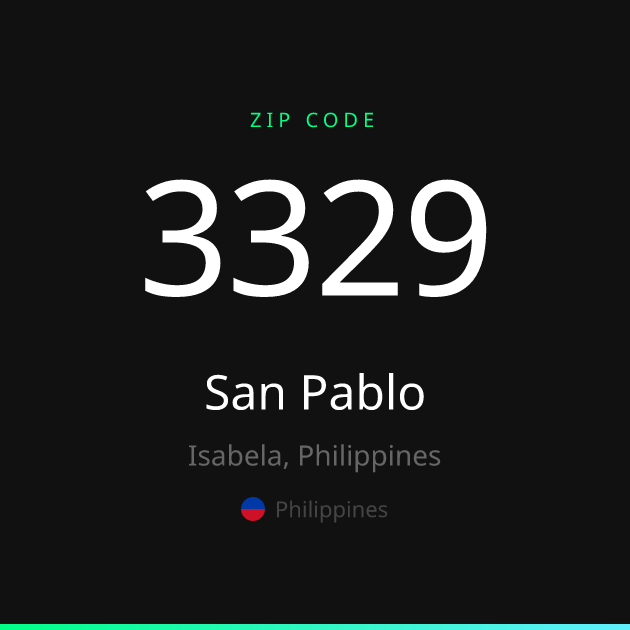 Shareable ZIP code 3329 card for San Pablo, dark theme