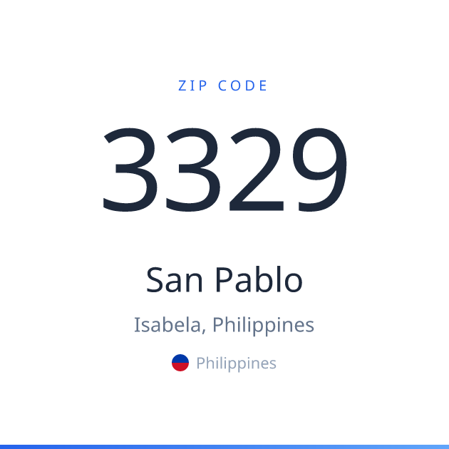 Shareable ZIP code 3329 card for San Pablo, light theme