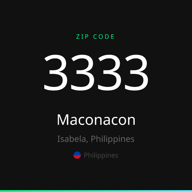 Shareable ZIP code 3333 card for Maconacon, dark theme