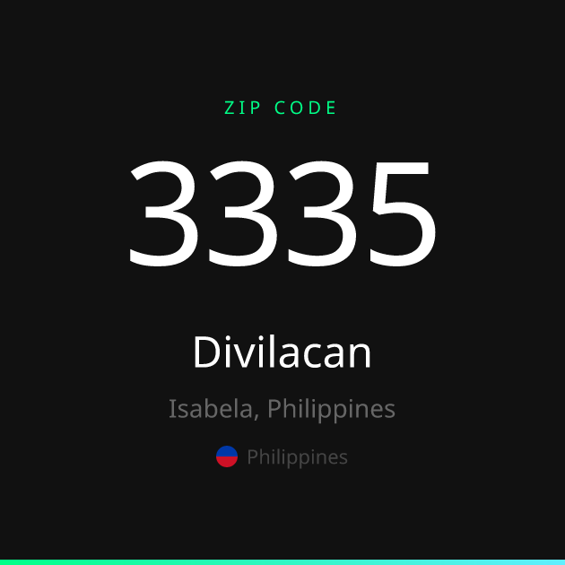Shareable ZIP code 3335 card for Divilacan, dark theme