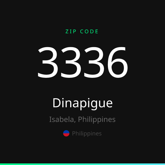 Shareable ZIP code 3336 card for Dinapigue, dark theme