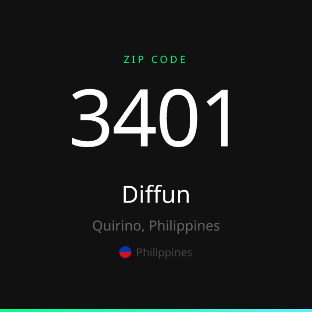 Shareable ZIP code 3401 card for Diffun, dark theme