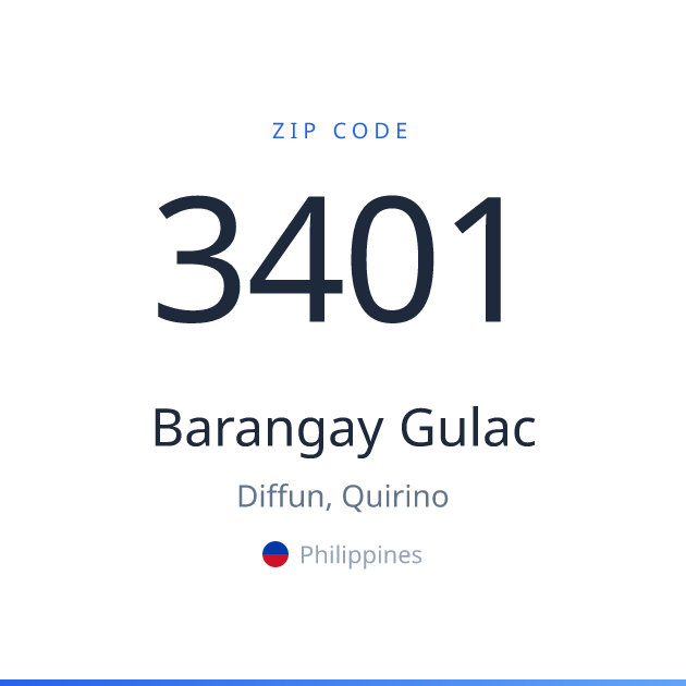 Shareable ZIP code 3401 card for Barangay Gulac, light theme