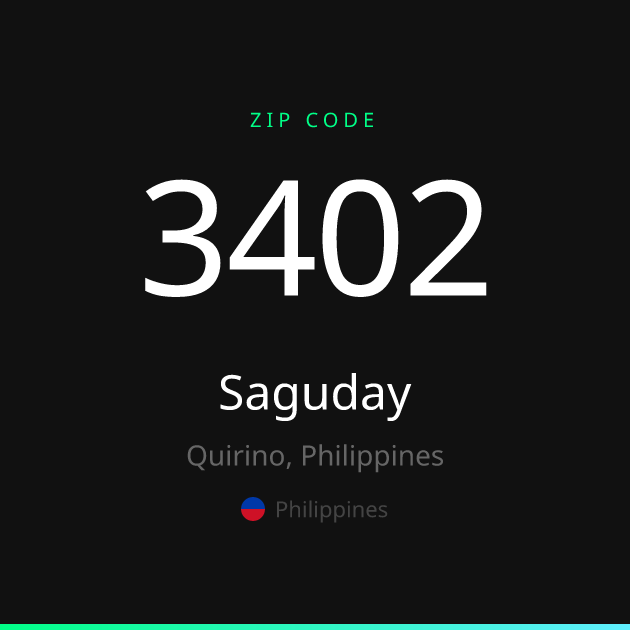 Shareable ZIP code 3402 card for Saguday, dark theme