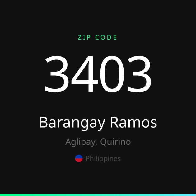Shareable ZIP code 3403 card for Barangay Ramos, dark theme