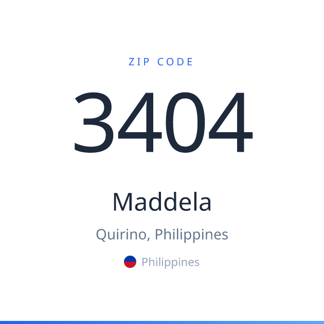 Shareable ZIP code 3404 card for Maddela, light theme
