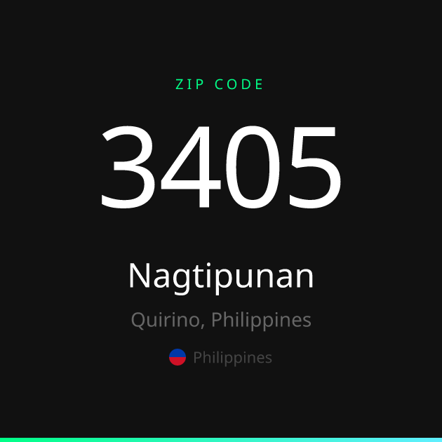 Shareable ZIP code 3405 card for Nagtipunan, dark theme