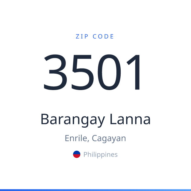 Shareable ZIP code 3501 card for Barangay Lanna, light theme