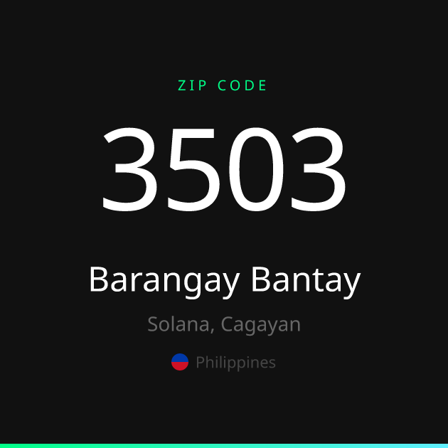 Shareable ZIP code 3503 card for Barangay Bantay, dark theme