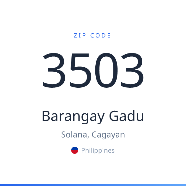 Shareable ZIP code 3503 card for Barangay Gadu, light theme
