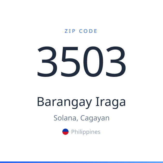 Shareable ZIP code 3503 card for Barangay Iraga, light theme