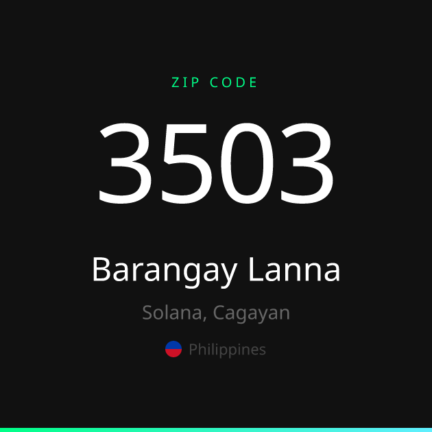Shareable ZIP code 3503 card for Barangay Lanna, dark theme