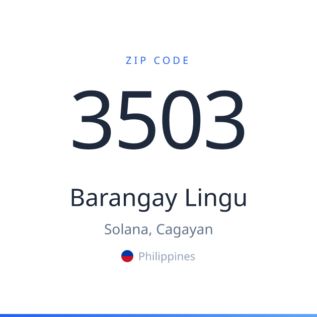 Shareable ZIP code 3503 card for Barangay Lingu, light theme