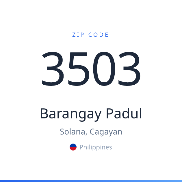 Shareable ZIP code 3503 card for Barangay Padul, light theme
