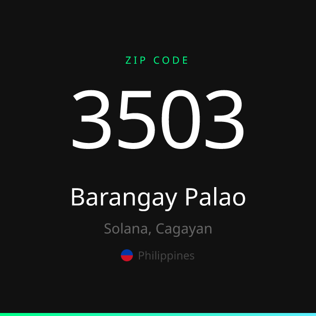 Shareable ZIP code 3503 card for Barangay Palao, dark theme