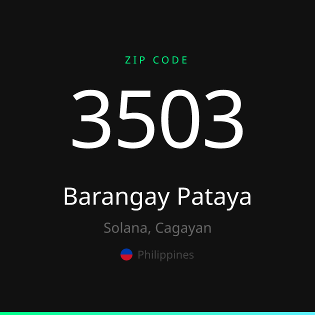 Shareable ZIP code 3503 card for Barangay Pataya, dark theme