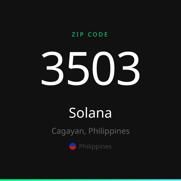 Shareable ZIP code 3503 card for Solana, dark theme