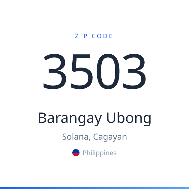Shareable ZIP code 3503 card for Barangay Ubong, light theme