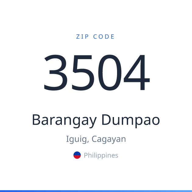 Shareable ZIP code 3504 card for Barangay Dumpao, light theme