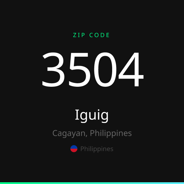 Shareable ZIP code 3504 card for Iguig, dark theme