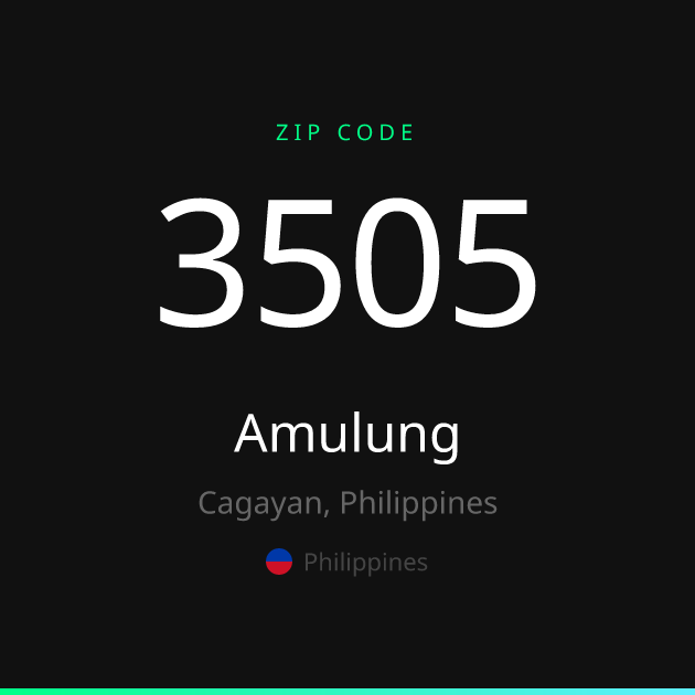 Shareable ZIP code 3505 card for Amulung, dark theme