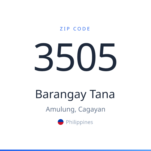 Shareable ZIP code 3505 card for Barangay Tana, light theme