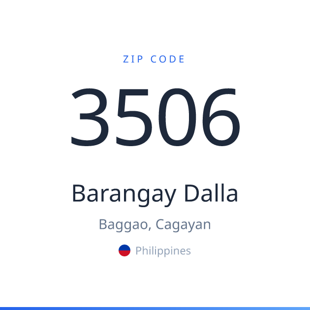 Shareable ZIP code 3506 card for Barangay Dalla, light theme