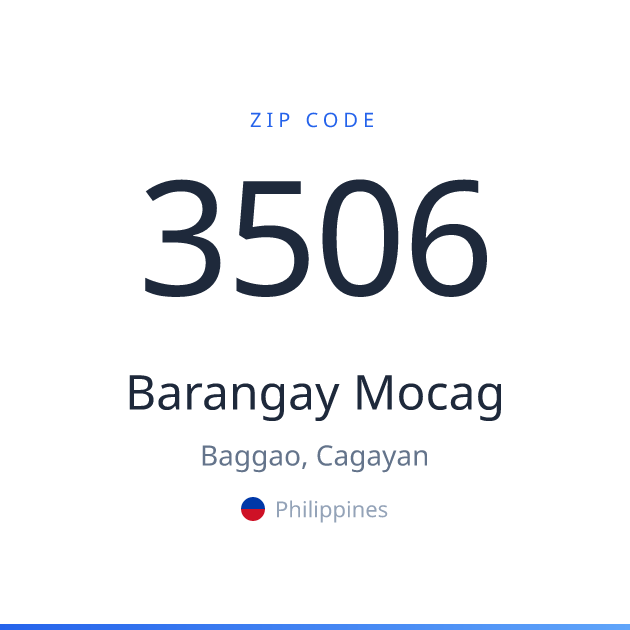 Shareable ZIP code 3506 card for Barangay Mocag, light theme
