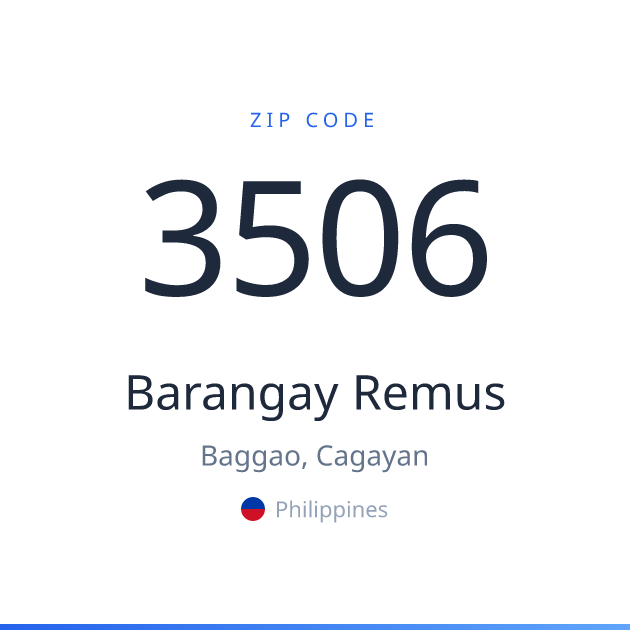 Shareable ZIP code 3506 card for Barangay Remus, light theme