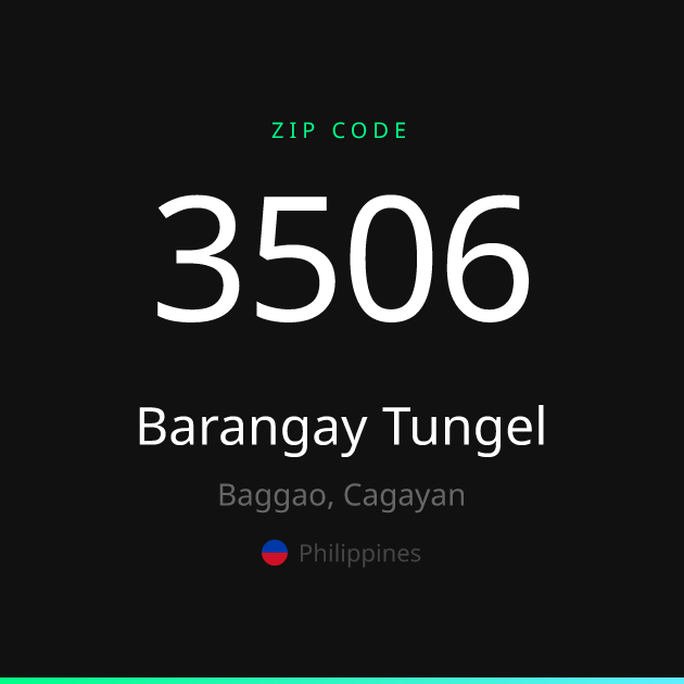 Shareable ZIP code 3506 card for Barangay Tungel, dark theme