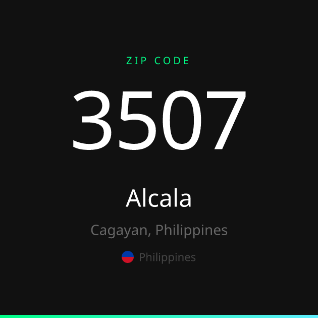Shareable ZIP code 3507 card for Alcala, dark theme