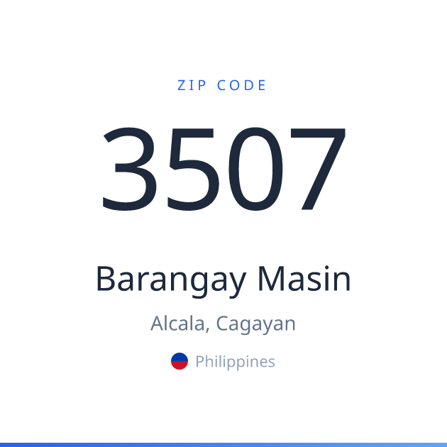 Shareable ZIP code 3507 card for Barangay Masin, light theme