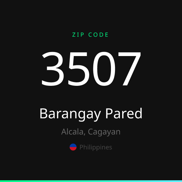 Shareable ZIP code 3507 card for Barangay Pared, dark theme