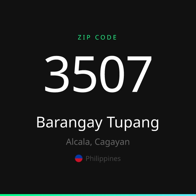 Shareable ZIP code 3507 card for Barangay Tupang, dark theme