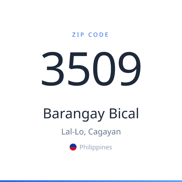 Shareable ZIP code 3509 card for Barangay Bical, light theme