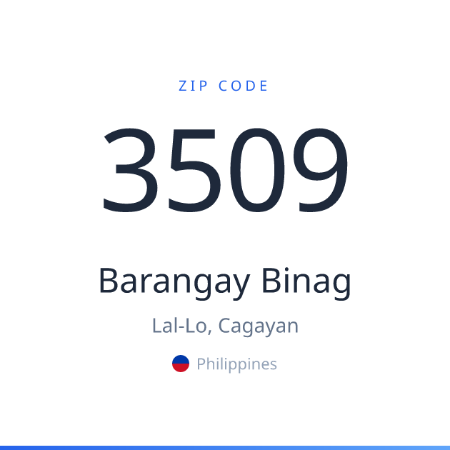 Shareable ZIP code 3509 card for Barangay Binag, light theme