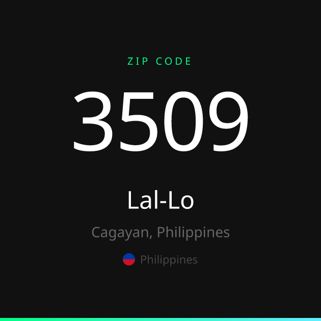 Shareable ZIP code 3509 card for Lal-Lo, dark theme
