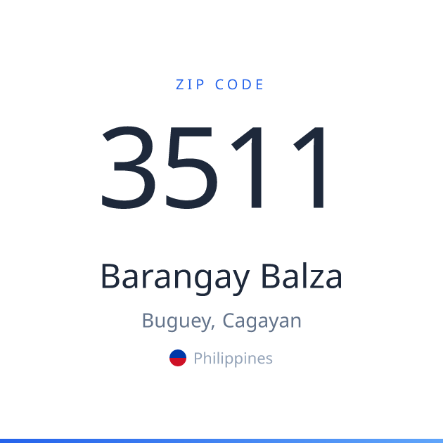 Shareable ZIP code 3511 card for Barangay Balza, light theme