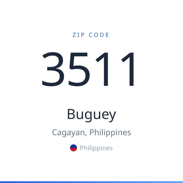 Shareable ZIP code 3511 card for Buguey, light theme