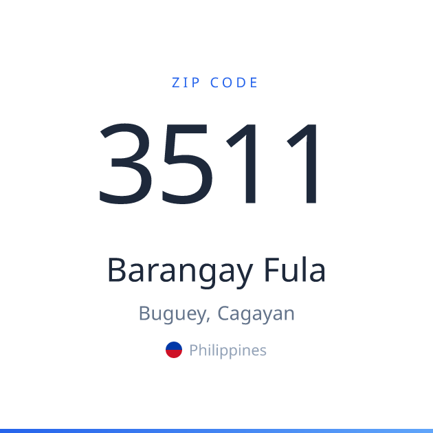 Shareable ZIP code 3511 card for Barangay Fula, light theme