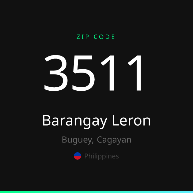 Shareable ZIP code 3511 card for Barangay Leron, dark theme