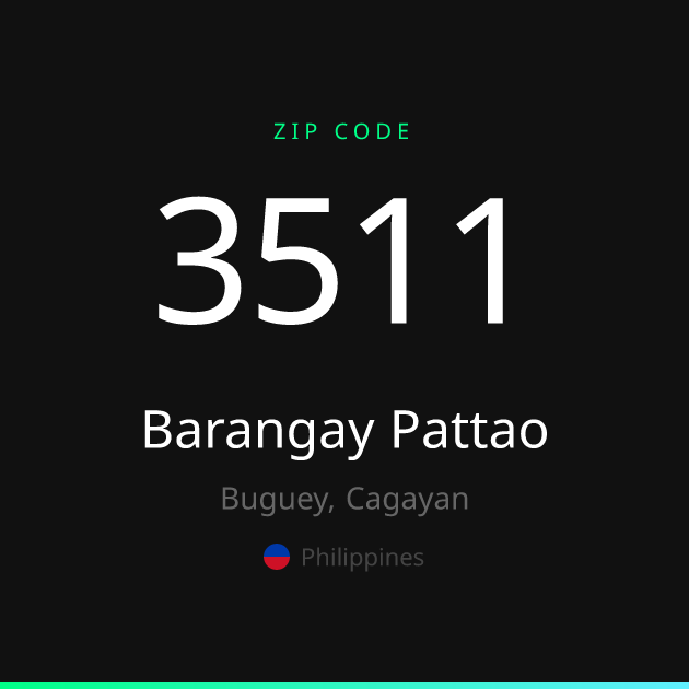 Shareable ZIP code 3511 card for Barangay Pattao, dark theme