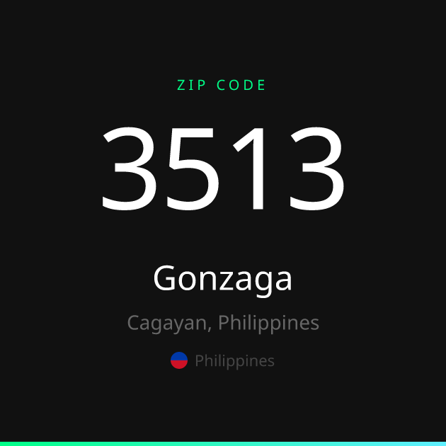 Shareable ZIP code 3513 card for Gonzaga, dark theme