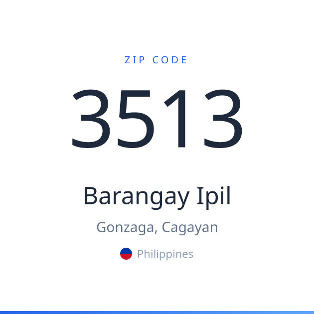 Shareable ZIP code 3513 card for Barangay Ipil, light theme