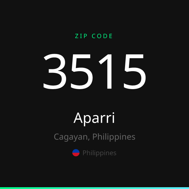 Shareable ZIP code 3515 card for Aparri, dark theme
