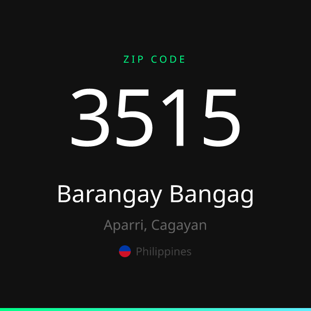 Shareable ZIP code 3515 card for Barangay Bangag, dark theme