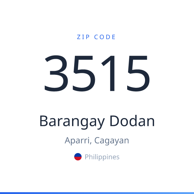 Shareable ZIP code 3515 card for Barangay Dodan, light theme
