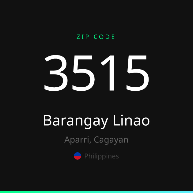 Shareable ZIP code 3515 card for Barangay Linao, dark theme