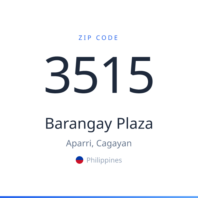 Shareable ZIP code 3515 card for Barangay Plaza, light theme